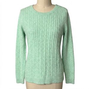 Talbots NWT Mint Green Speckled Cable Knit Sweater Petite Medium Button Shoulder